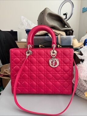 Christian Dior Lady Dior Pink Leather Large